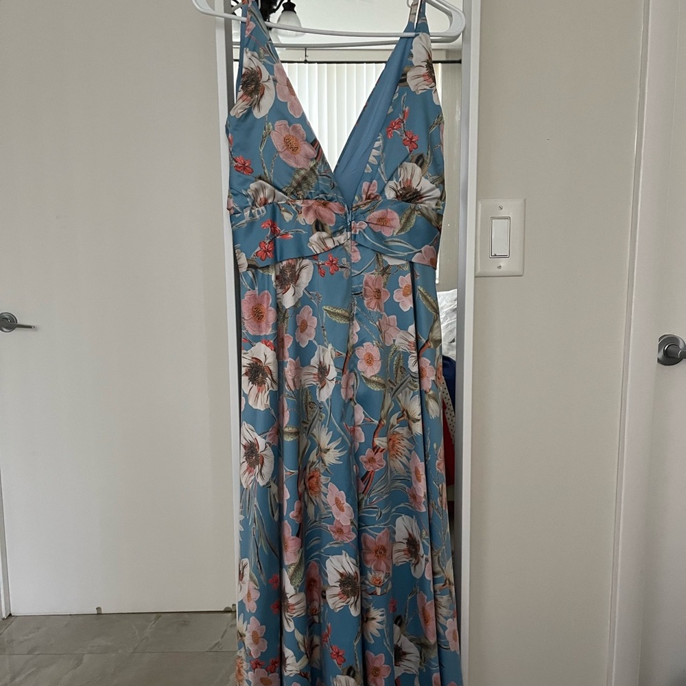 Flower silky long dress
